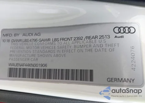 2019 Audi A4 45 Premium из США, поврежденный, VIN WAUENAF44KN001906